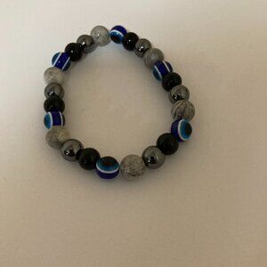 Evil Eye Beaded Stretch Bracelet Multi Stone